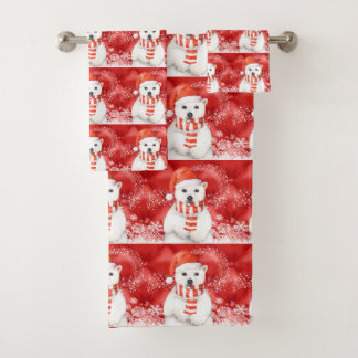 Conjunto De Toalhas urso polar num boné papai noel - flocos de neve co