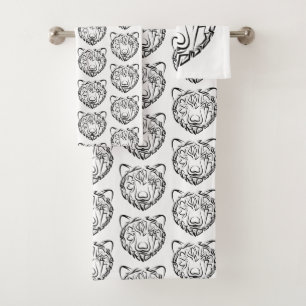 Conjunto De Toalhas Urso Tribal Negro e Branco