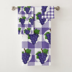 Conjunto De Toalhas Uvas em Xadrez violeta branca