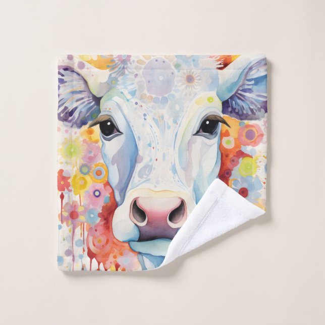 Conjunto De Toalhas Vaca Branca de Aquarela Molho (Pano de lavar)