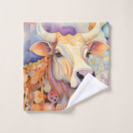 Conjunto De Toalhas Vaca em Aquarela Bubbly Soft