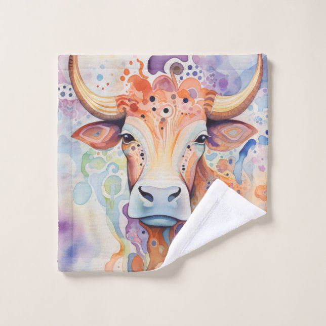 Conjunto De Toalhas Vaca em Aquarela Bubbly Soft (Pano de lavar)