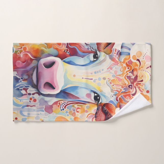 Conjunto De Toalhas Vaca em Aquarela Bubbly Soft (Toalha de mão)
