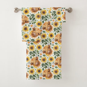 Conjunto De Toalhas Vacas Altas E Flores Amarelas De Girassol