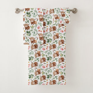 Conjunto De Toalhas Vacas Altas E Flores Cor-de-Rosa Padrão Floral