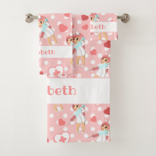 Conjunto De Toalhas Vacina contra a Enfermeira de Kawaii, cor-de-rosa,