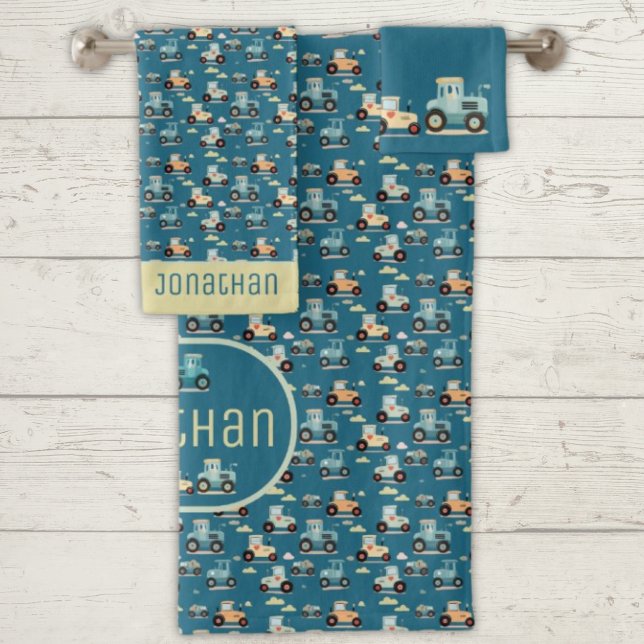 Conjunto De Toalhas Veículo de modelo do trator em forma azul (Criador carregado)