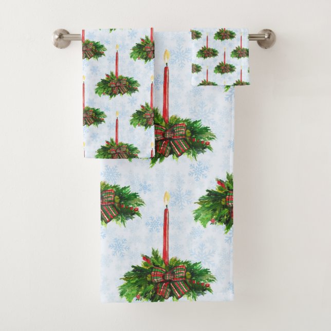 Conjunto De Toalhas Vela de Natal Merry Watercolor (Insitu)