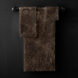 Conjunto De Toalhas Velvety Bronze Damask | Grunge Barroco Marrom