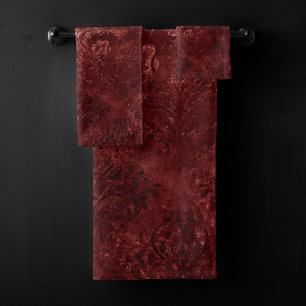 Conjunto De Toalhas Velvety Henna Damask Grunge vermelhos