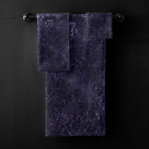 Conjunto De Toalhas Velvety Midnight Damask Indigo Purple Grunge