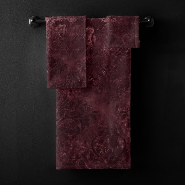 Conjunto De Toalhas Velvety Wine Damask | Bordeaux Sangria Grunge Glam (Criador carregado)