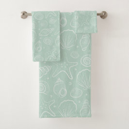 Conjunto De Toalhas Verão de Conchas Marinhas Boho Náutico Costeiro Me