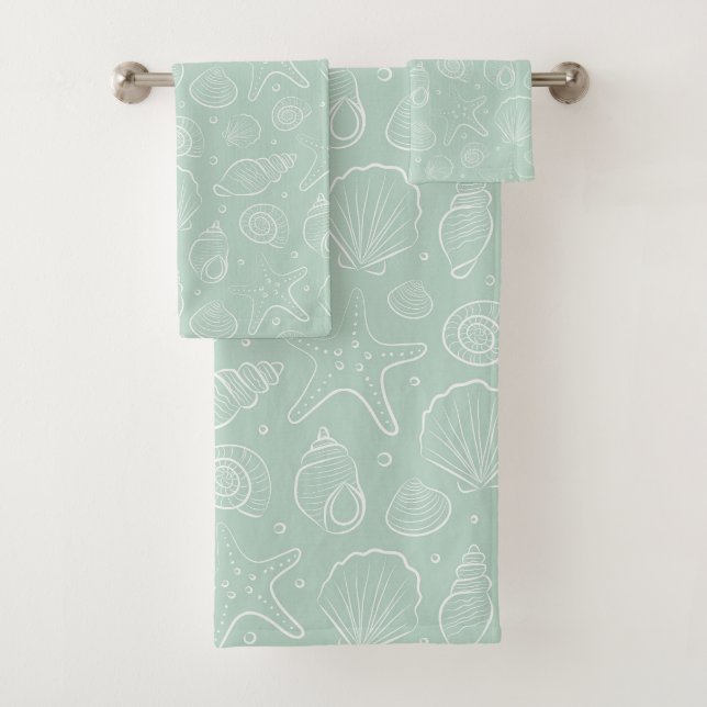 Conjunto De Toalhas Verão de Conchas Marinhas Boho Náutico Costeiro Me (Insitu)