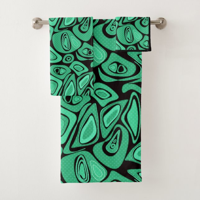 Conjunto De Toalhas Verde, abstrato, retrô (Insitu)