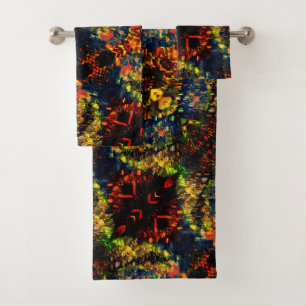 Conjunto De Toalhas Verde Amarelo Vermelho no Papel Escuro Flor e Esco
