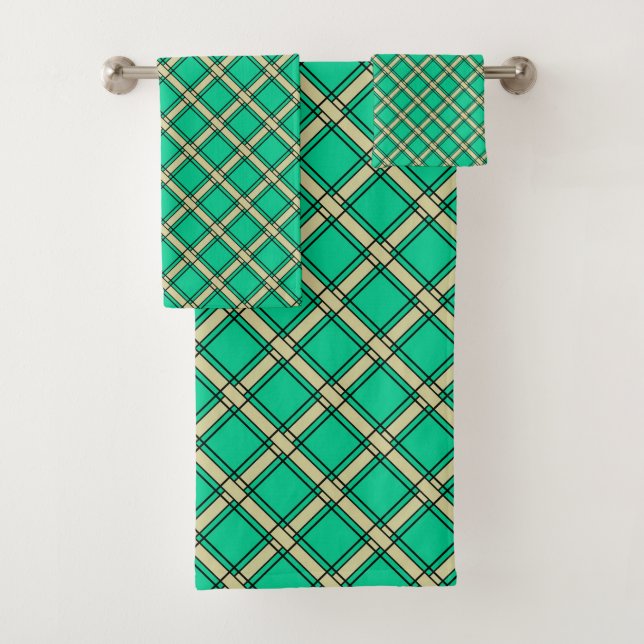 Conjunto De Toalhas Verde bege, padrão de xadrez (Insitu)