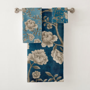Conjunto De Toalhas Verde Botânico Monocromático Chinoiserie Floral