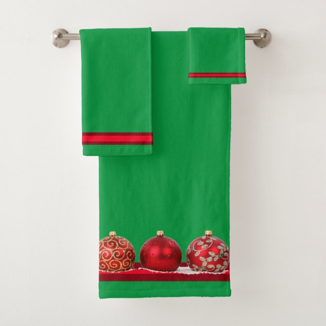 Conjunto De Toalhas Verde brilhante e Enfeites de natal vermelho (Insitu)