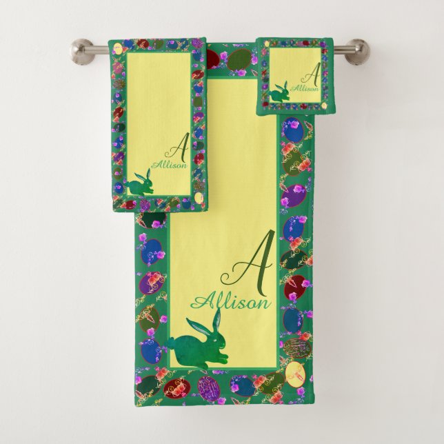 Conjunto De Toalhas Verde de Ovos de Páscoa (Insitu)