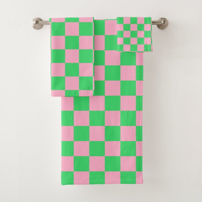 Conjunto De Toalhas Verde e cor-de-rosa Checkered (Insitu)