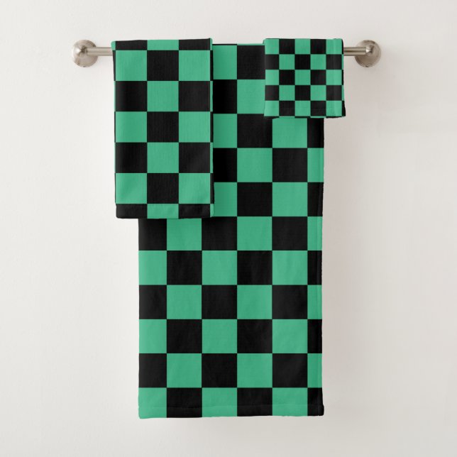 Conjunto De Toalhas Verde e preto Checkered do Aqua (Insitu)