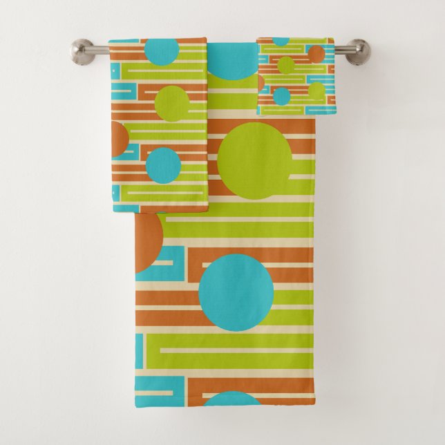 Conjunto De Toalhas Verde limão, Cinnamon Brown, Retângulos Turquesa (Insitu)