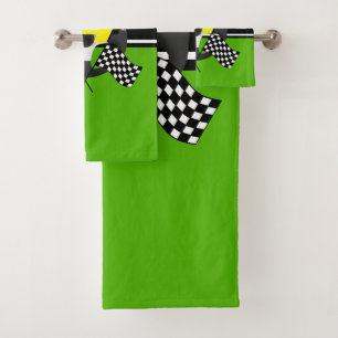 Conjunto De Toalhas Verde limão, , corrida com verificação em preto
