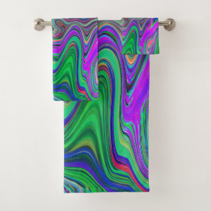 Conjunto De Toalhas Verde limão de disquete e ondas de cor púrpura