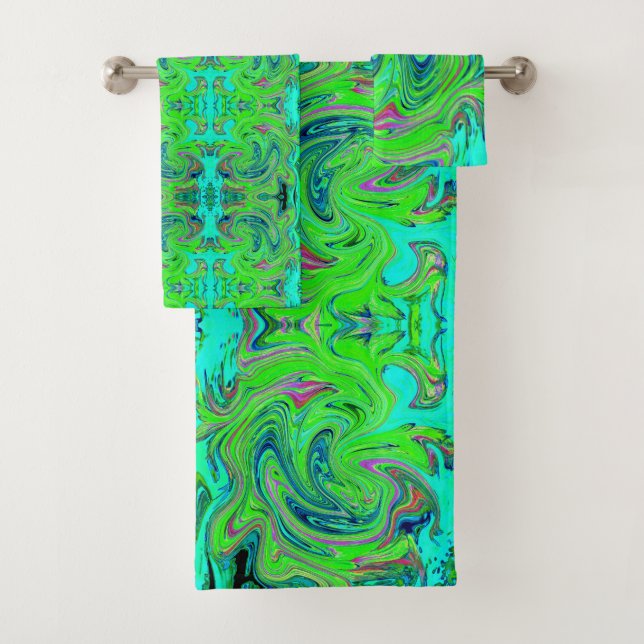 Conjunto De Toalhas Verde limão e Abstrato azul esmerilado (Insitu)