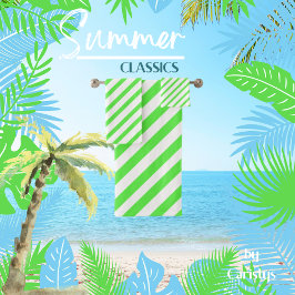 Conjunto De Toalhas Verde limão e branco riscados