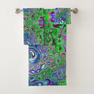 Conjunto De Toalhas Verde limão marmoreado e Abstrato roxo