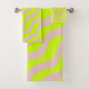 Conjunto De Toalhas verde limão Neon E Beige Abstrato