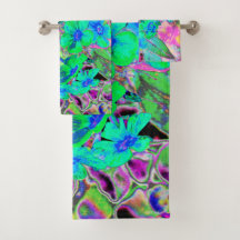 Verde limão Psicodélico Trippy e flores azuis