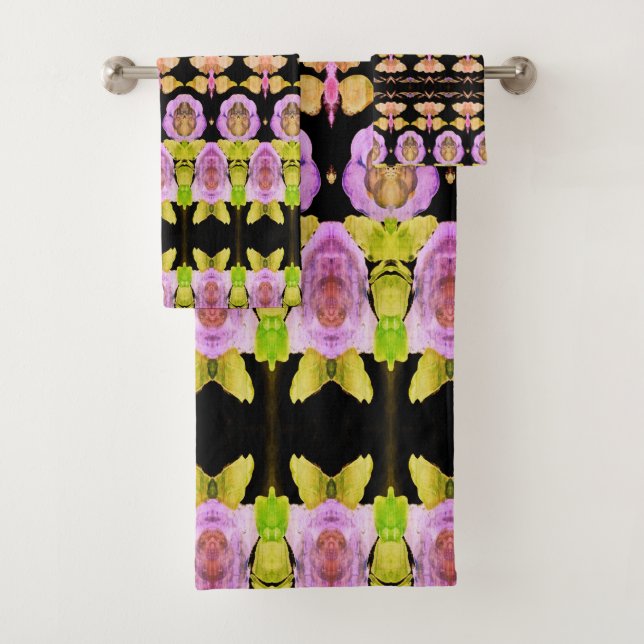 Conjunto De Toalhas Verde limão rosa e preto (Insitu)