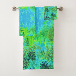 Conjunto De Toalhas Verde limão Trippy e paisagem de jardim azul