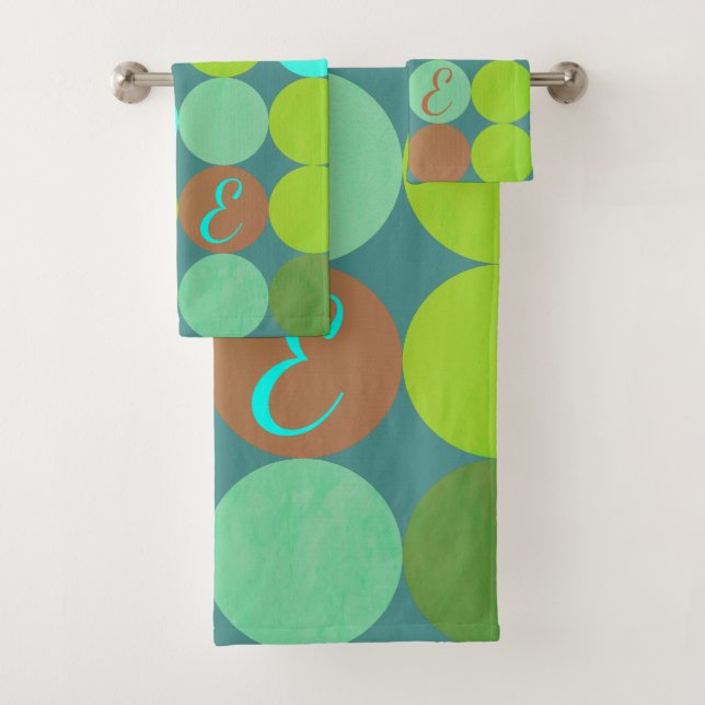 Conjunto De Toalhas Verde limão Turquesa Teal e Círculos de Ferrugem M (Insitu)