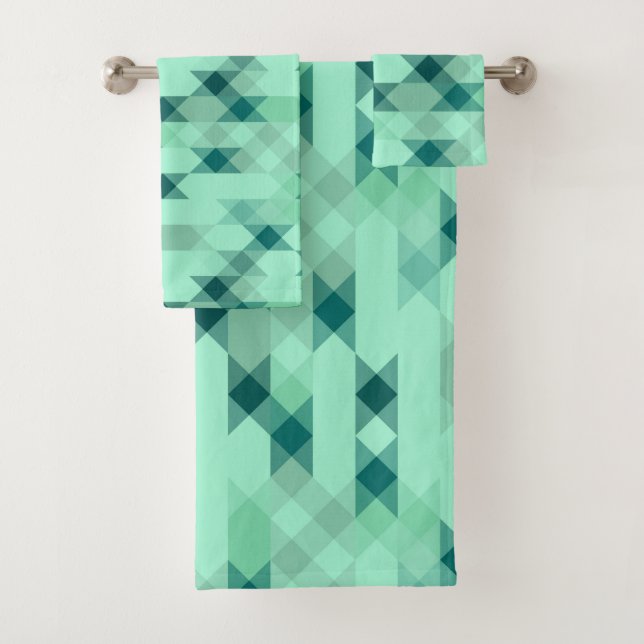 Conjunto De Toalhas verde menta geométrico (Insitu)