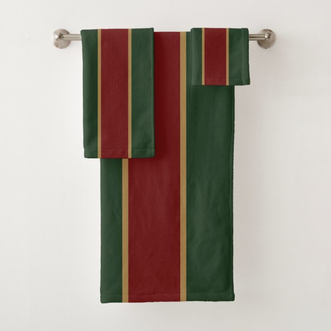 Conjunto De Toalhas Verde Natal Clássico E Vermelho Com Trim Dourado (Insitu)
