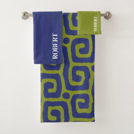 Conjunto De Toalhas  Verde Oliva & Azul Nome Personalizado Abstrato