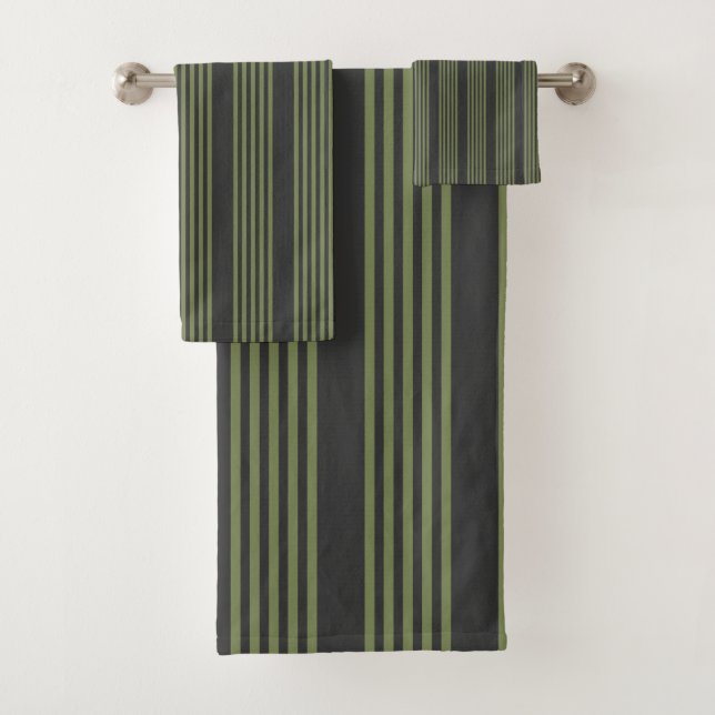 Conjunto De Toalhas Verde-oliva e carvão de cinco faixas (Insitu)