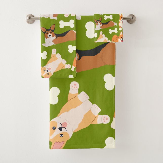 Conjunto De Toalhas Verde-Padrão de Corgi Cute (Insitu)