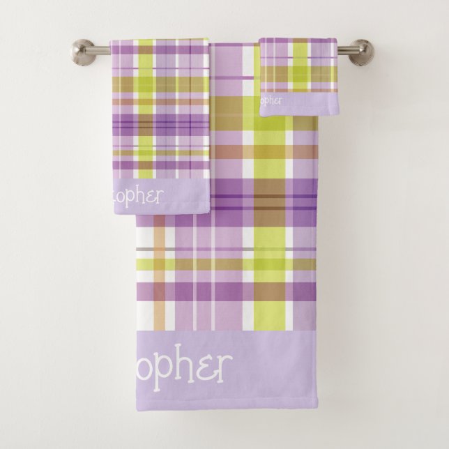 Conjunto De Toalhas Verde-púrpura-Xadrez-doce Pastel (Insitu)