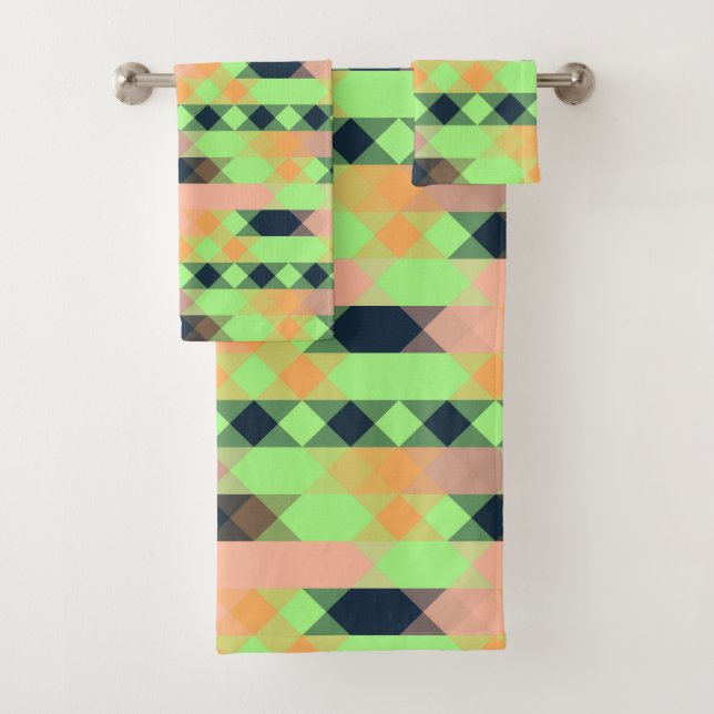 Conjunto De Toalhas verde, salmão, geométrico laranja (Insitu)