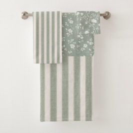 Conjunto De Toalhas Verde Salvia Floral, Casa de Campo, Estilo Rústico