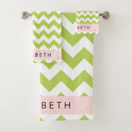 Conjunto De Toalhas Verde Zigzag, Verde Chevron, Seu Nome