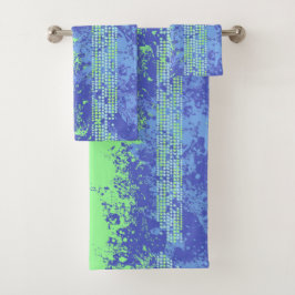 Conjunto De Toalhas Verdes claros e azuis estilo surf spray e pontos