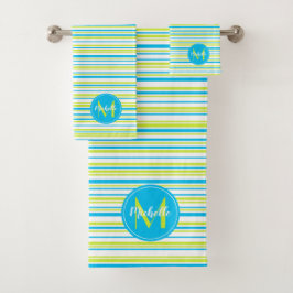 Conjunto De Toalhas verdes limões azuis de turquesa Nome Monograma