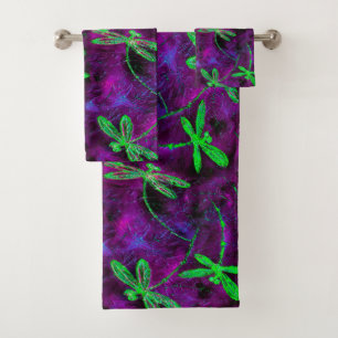 Conjunto De Toalhas verdes limões em roxo e rosa
