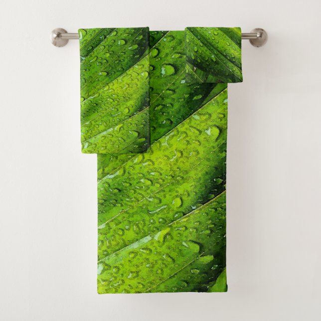 Conjunto De Toalhas Verdes Tropicais com Gotículas de Chuva (Insitu)